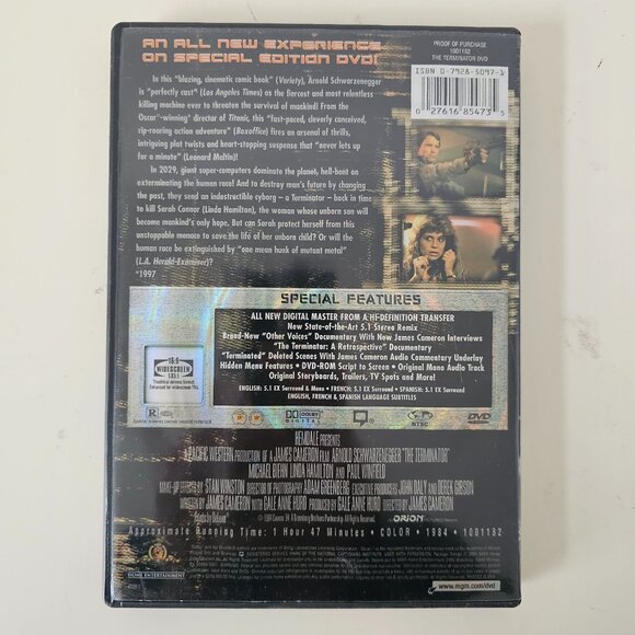 The Terminator DVD 1984 Widescreen - Arnold Schwarzenegger, Michael Biehn, Linda - Picture 4 of 4